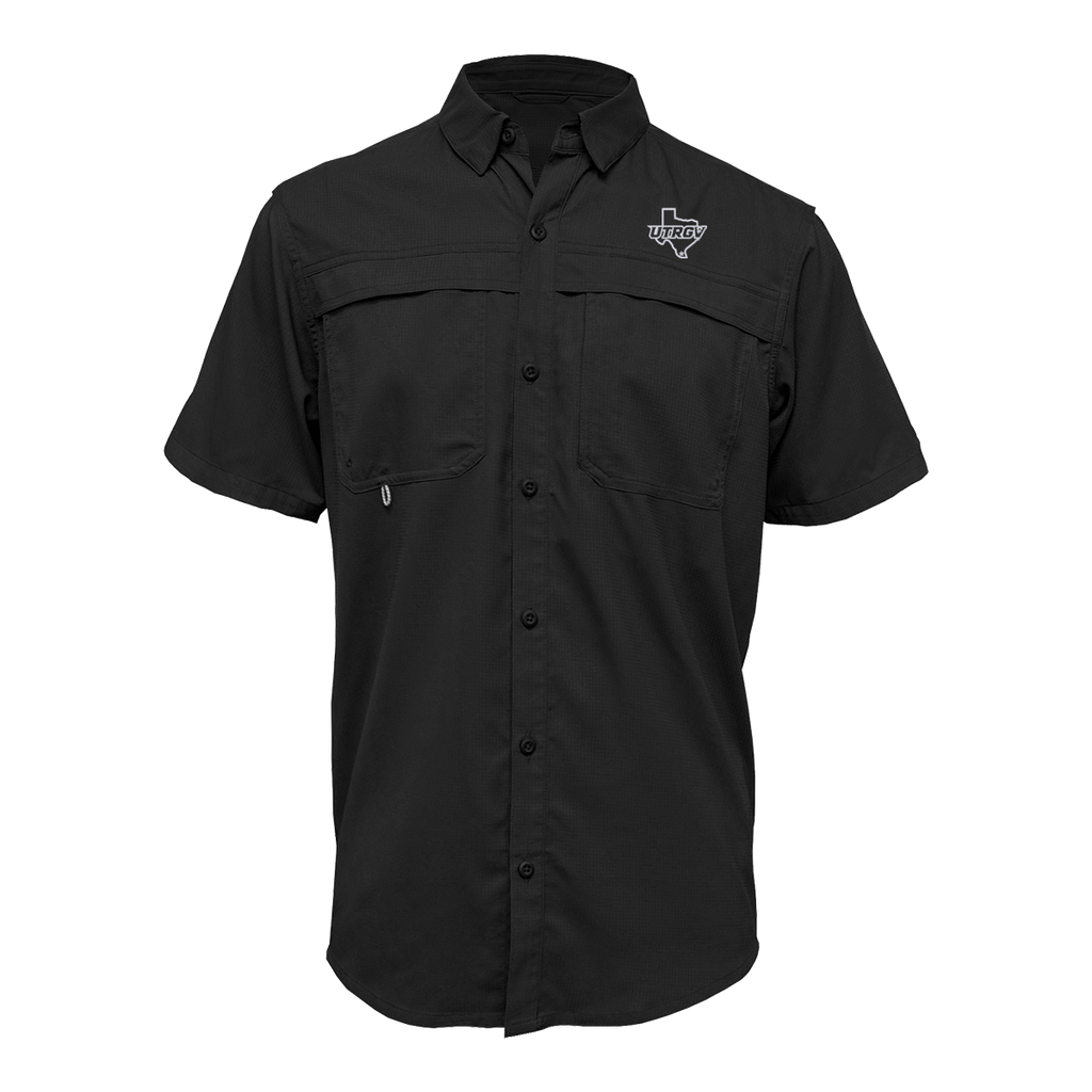 UTRGV White Texas Logo - Men's Black Fishing Shirt