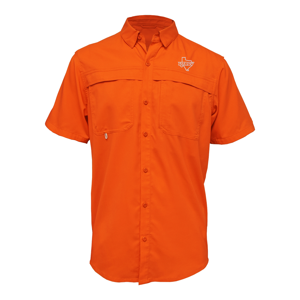 UTRGV White Texas Logo - Men's Orange Fishing Shirt